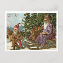 Cartão Postal Papais noeis de Natal francês Antique Joyeux Noel
