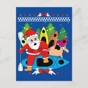 Cartão Postal Papais noeis de Natal Kayak Kayaker Xmas Kayaking