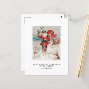 Cartão Postal Papais noeis De Vintage Na Bicicleta Arte De Natal