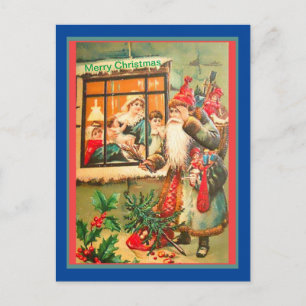 Cartão Postal Papais noeis De Vintage Raros, Casaco Azul, Chapé
