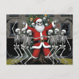 Cartão Postal Papais noeis do horror festivo e esqueletos dançar