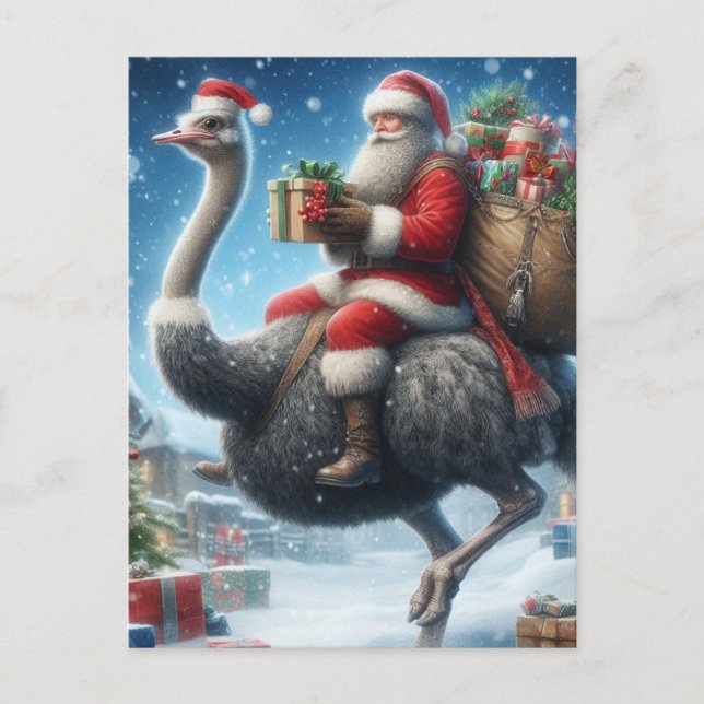 Cartão Postal Papais noeis e Ostrich (Frente)