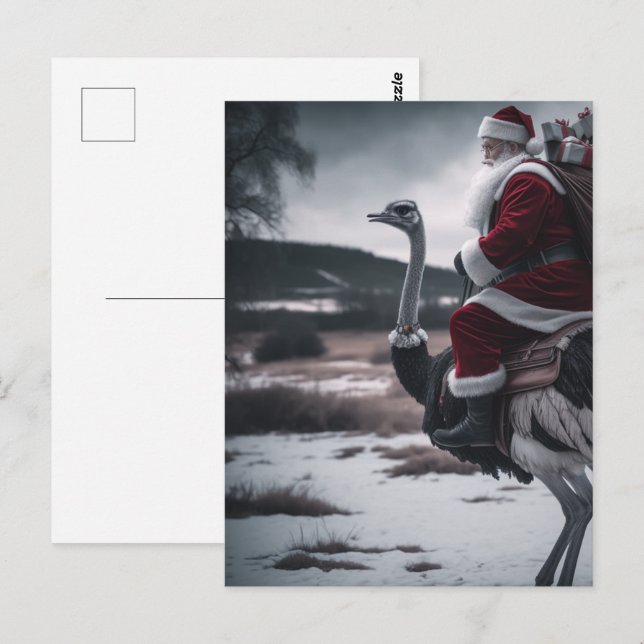 Cartão Postal Papais noeis engraçados e Natal de Ostrich (Frente/Verso)