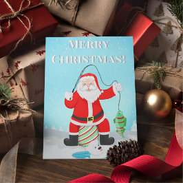 Cartão Postal Papais noeis Engraçados Pescar Gelo Com Urso Polar