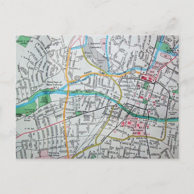 Cartão Postal Papais noeis Fe, NM Vintage Map (Frente)