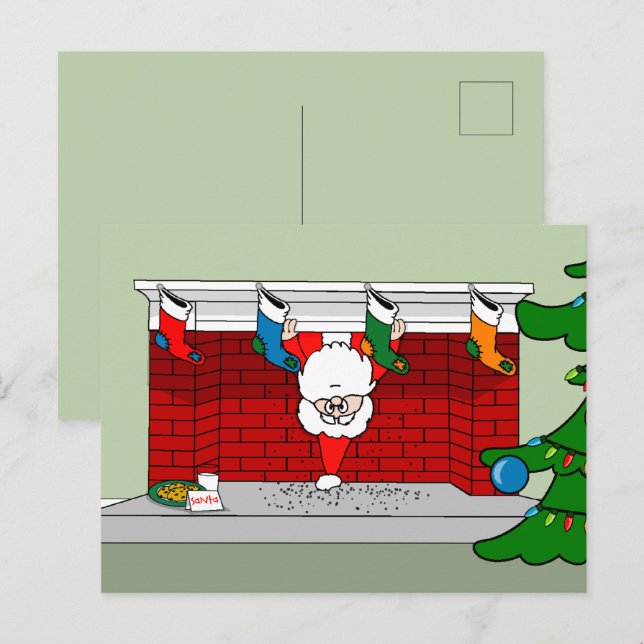 Cartão Postal Papais noeis na chaminé (Frente/Verso)