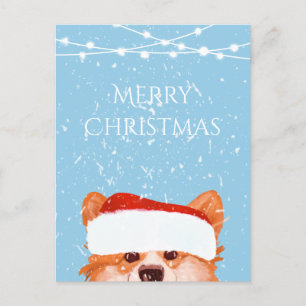 Cartão Postal Papais noeis Orange Corgi Feliz Natal Azul