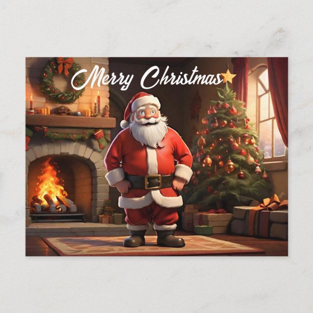 Cartão Postal Papais noeis por tentativa em frente ao fogo (Frente)