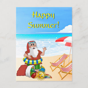Cartão Postal Papais noeis Postcard Xmas Summer Beach
