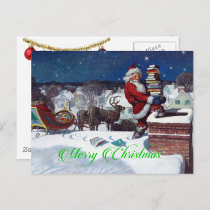 Cartão Postal Papais noeis que entregam carga de livros