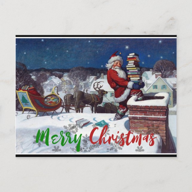 Cartão Postal Papais noeis que entregam carga de livros por Wyet (Frente)