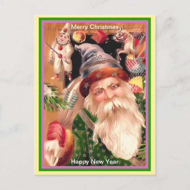 Cartão Postal Papais noeis raros Púrpura Casaco verde Peles e es (Frente)