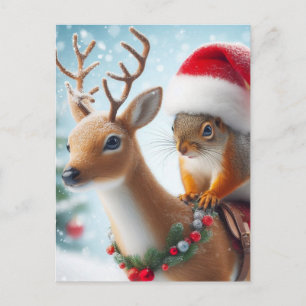 Cartão Postal Papais noeis Squirrel e Reindeer