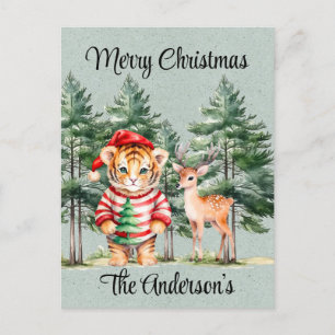 Cartão Postal Papais noeis Tiger e um Natal de cervo