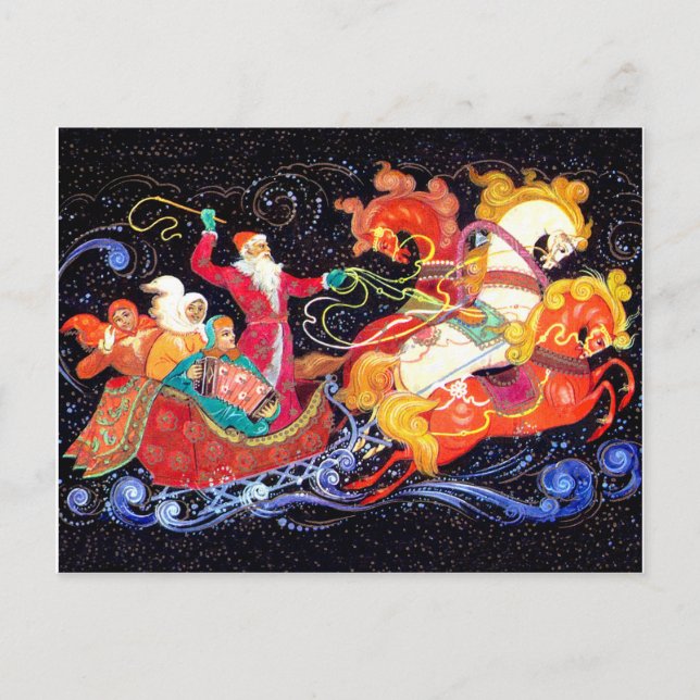 Cartão Postal Papais noeis vêm em três carruagens de cavalos, so (Frente)