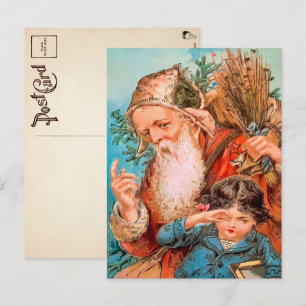 Cartão Postal Papais noeis Vintage com Natal para Crianças Raia