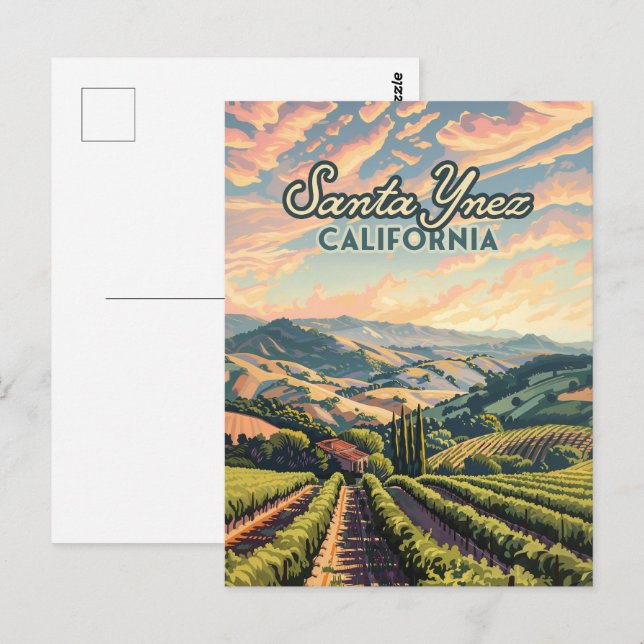 Cartão Postal Papais noeis Ynez California Vineyard Winery Retro (Frente/Verso)