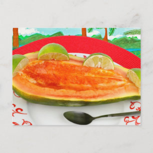 Cartão Postal Papaya com Limão de Pintura de Vista Tropical
