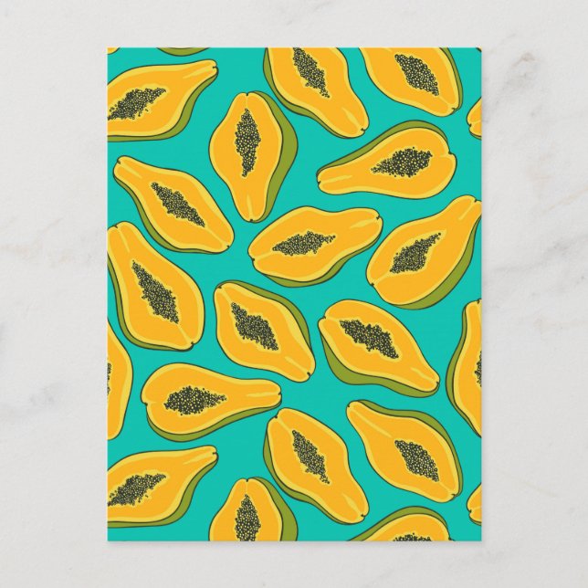 Cartão Postal Papaya slices on turquoise (Frente)