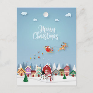 Cartão Postal Papéis cortados Papais noeis Red Barn Snowmen Nat