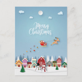 Cartão Postal Papéis cortados Papais noeis Red Barn Snowmen Nata