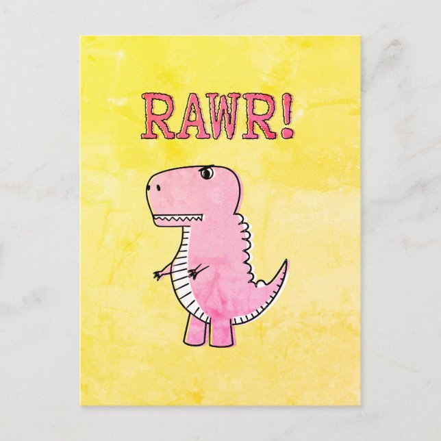 Cartão Postal Papel Antigo T-Rex De Cartografia Rosa, Bonito E Z (Frente)
