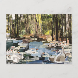 Cartão Postal Papel "Cisnes no Rio" Cortado por Desenhos Selvage