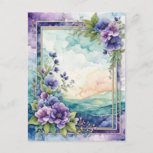 Cartão Postal Papel de Borda Floral Artística Lavanda Caprichosa
