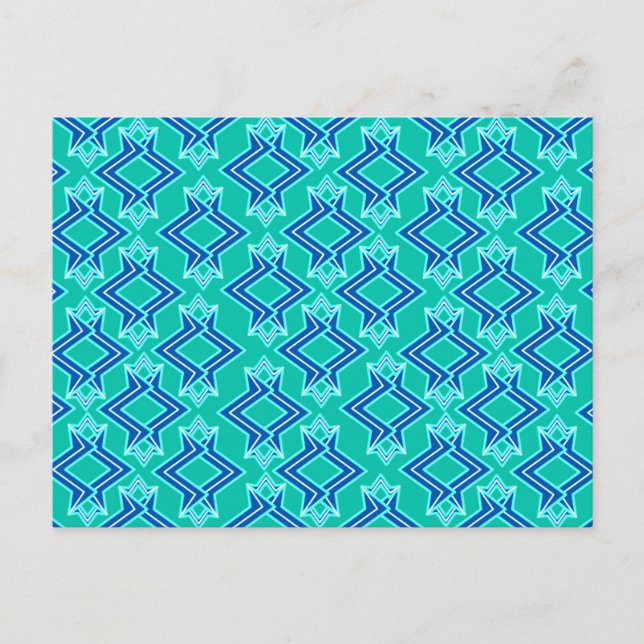 Cartão Postal Papel de Parede Art Déco, Turquesa e Cobalto (Frente)