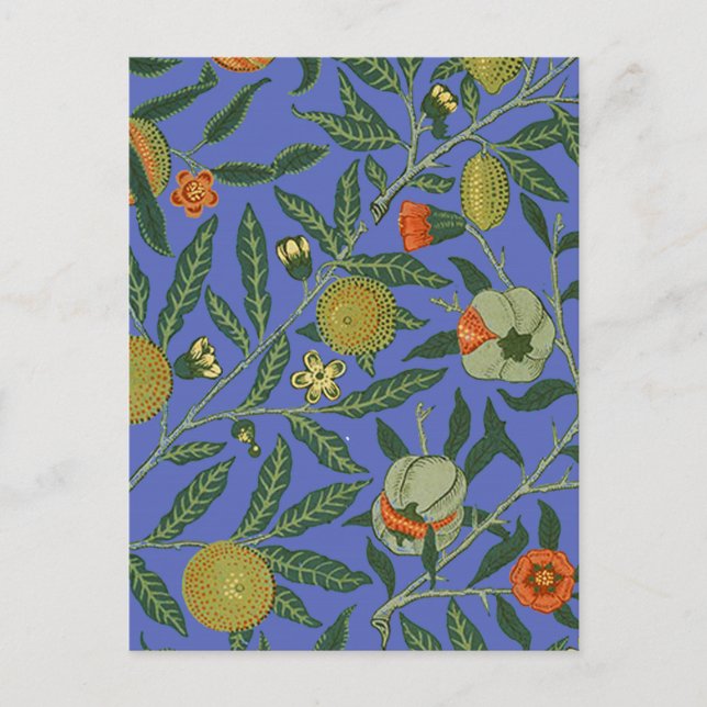 Cartão Postal Papel de Parede Colorido Romã Azul William Morris (Frente)