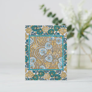 Cartão Postal papel de parede de flores azul-de-art-nouveau