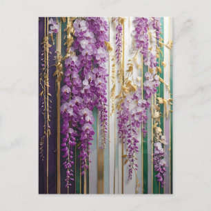 Cartão Postal Papel de Parede Florido Violeta Dourado Wisteria