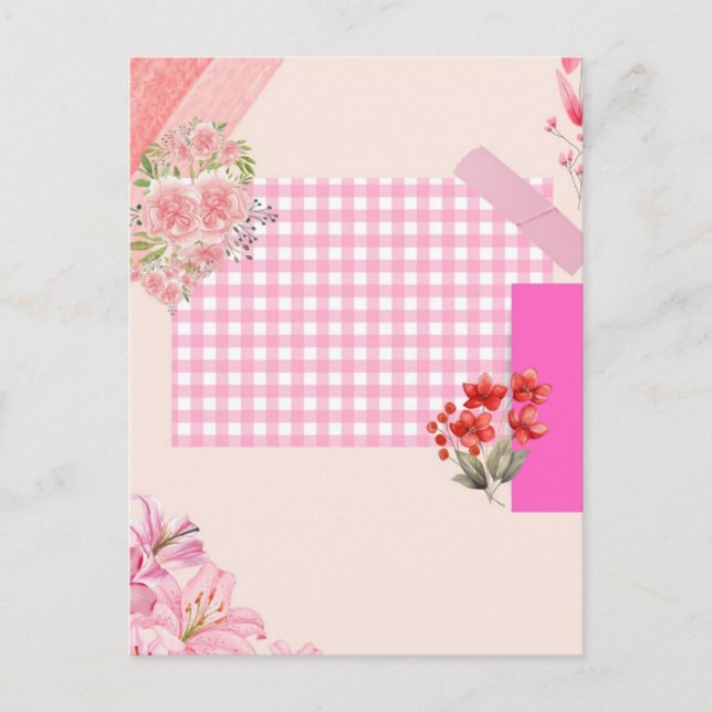 Cartão Postal Papel de scrapbook rosa (Frente)