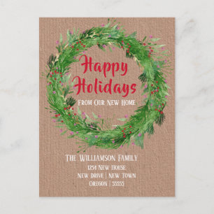 Cartão Postal Papel Kraft Verde de Inverno Nova Casa Feliz Natal