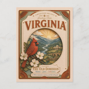 Cartão Postal Papel Recortado Vintage da Virgínia Arcana America