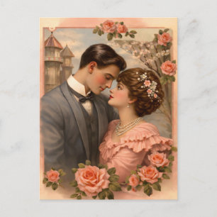 Cartão Postal Papel Timbrado de Rosa Vintage – Floral Rosa Suave