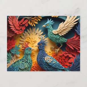 Cartão Postal Papercut Fantasy Birds