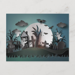 Cartão Postal Papercut Zombie Graveyard e Fantasmas