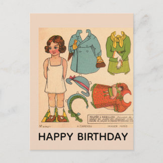 CARTÃO POSTAL PAPERDOLL GIRL VINTAGE BIRTHDAY POSTCARD