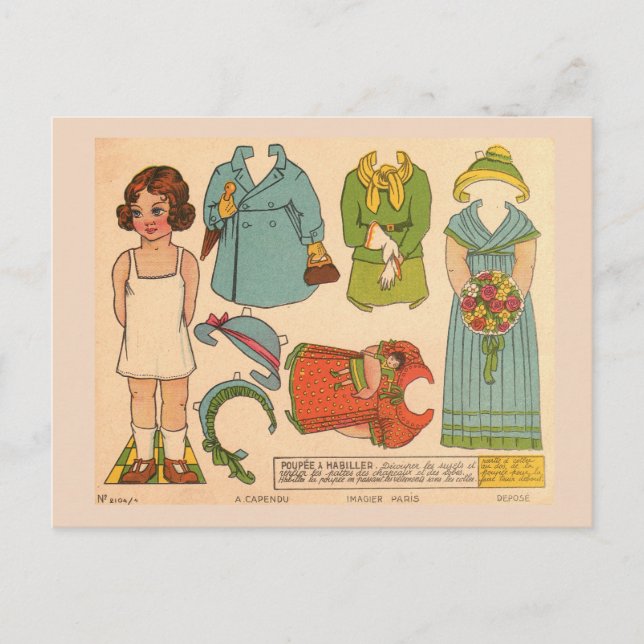 CARTÃO POSTAL PAPERDOLL GIRL VINTAGE CUTE POSTCARD (Frente)