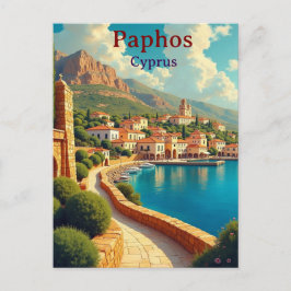 Cartão Postal Paphos Cyprus vintage travel illustration