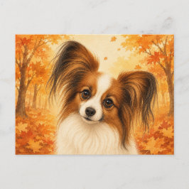 Cartão Postal Papillon Autumn Forest Dog