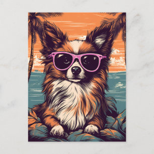 Cartão Postal Papillon com óculos Sunitas na praia