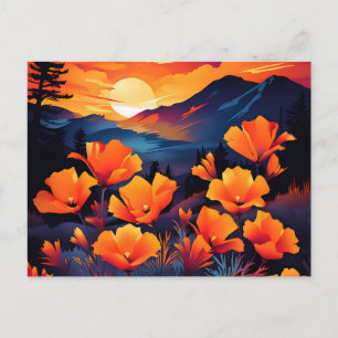Cartão Postal Papoula da Califórnia Ousada com Pôr do Sol Ardent