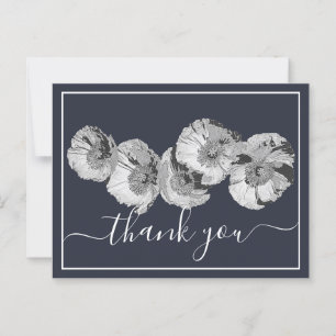 Cartão Postal Papoulas Bonitas Fundo Azul-Marinho Obrigado