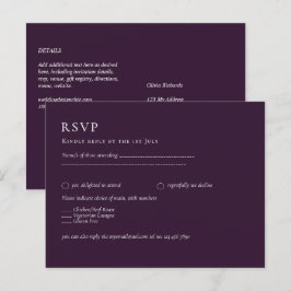Cartão Postal Par RSVP Púrpura Casamento Monocromático Moderno