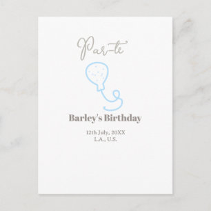 Cartão Postal par tee aniversário balão azul cinza rabisco nome