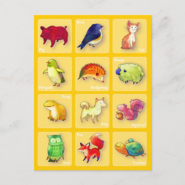 Cartão postal para 12 animais (personalizável) (Frente)