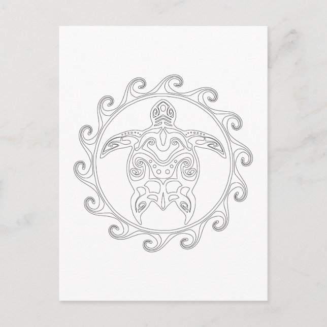 Cartão postal para adultos com tartaruga tribal Ma (Frente)