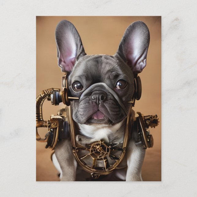 Cartão postal para Buldogue Francês Steampunk (Frente)